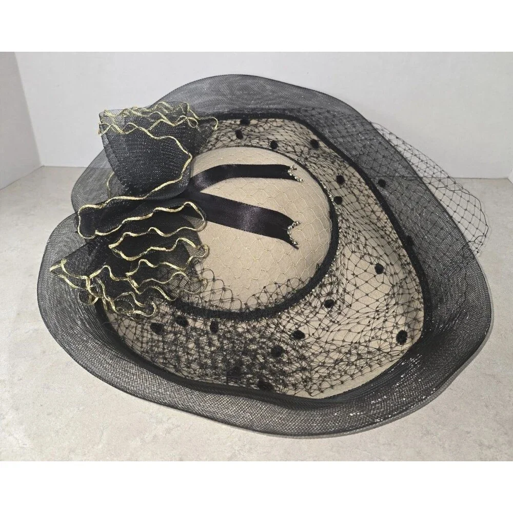 Women Derby Church Dress Fascinator Wide Brim Hats Vintage Tea Party Wedding